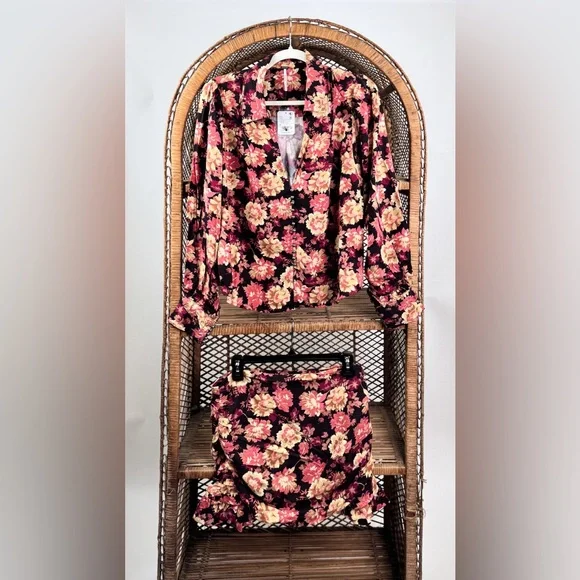Free People Elodie Floral Two-Piece Set Retro Boho Top & Mini Skirt Size M NWT - Picture 4 of 8